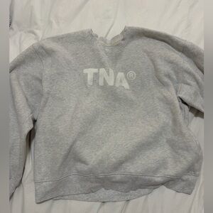TNA logo aritzia perfect fit cozy fleece crewneck